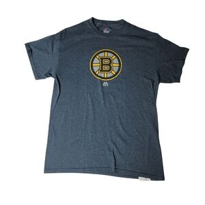 Majestic Boston Bruins NHL Graphic T-Shirt Mens M Gray Heather Spoked B Logo